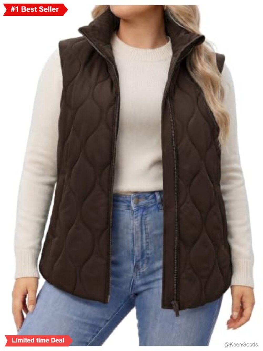 Plus Size Quilted Puffer Vest with Pockets Sleeveless Zip Up